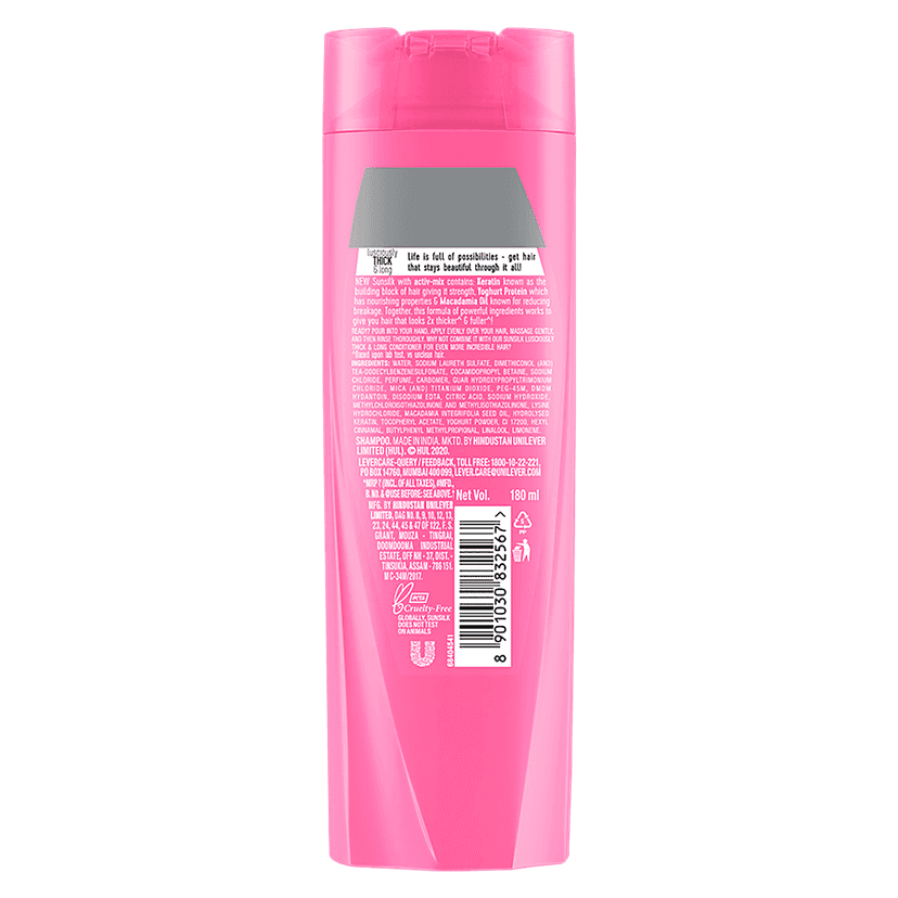 Sunsilk Lusciously Thick & Long Shampoo - With Keratin, Yoghurt Protein & Macadamia Oil, For 2X Thicker & Fuller Hair, 180 Ml view 2