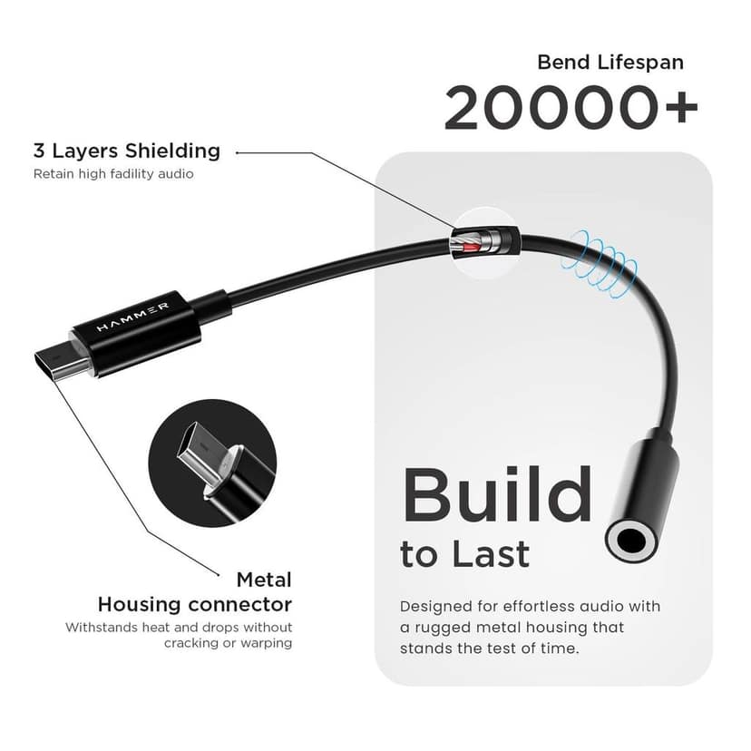 HAMMER Type-C to 3.5mm Audio Jack Connector Adapter with DAC Compatible with Type C Devices (Black) view 7