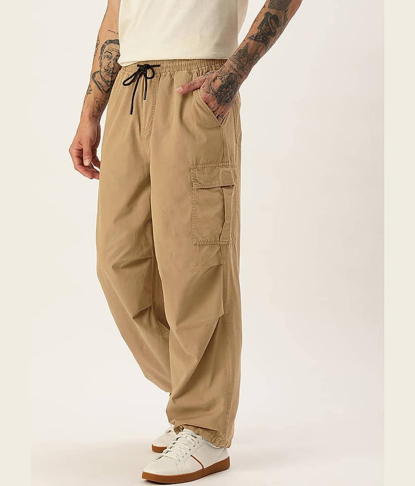Bene Kleed Unisex Black Parachute Fit Pure Cotton Cargos Trousers view 2