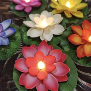 Floating Lotus LED Tea Light Candles (Multi-Colour, Pack of 6) | Smokeless & Waterproof | Decorative Pool & Garden Lighting