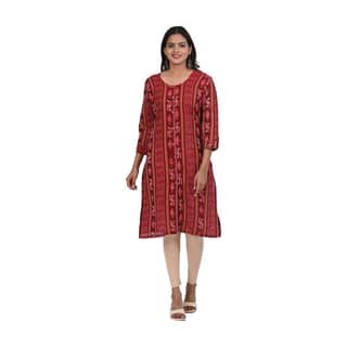 GHL GUENDICHA HAAT Sambalpuri Certified Handloom Women's Pure Cotton Round Neck Front Slit Kurta
