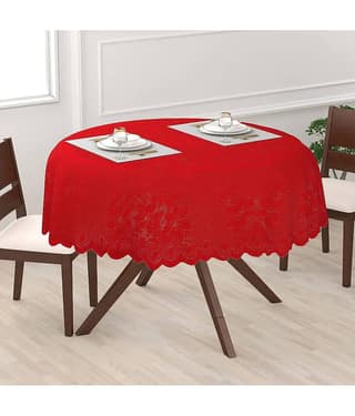 Self Design Cotton 2 Seater Round Table Cover ( 101 x 101 ) cm Pack of 1 Maroon