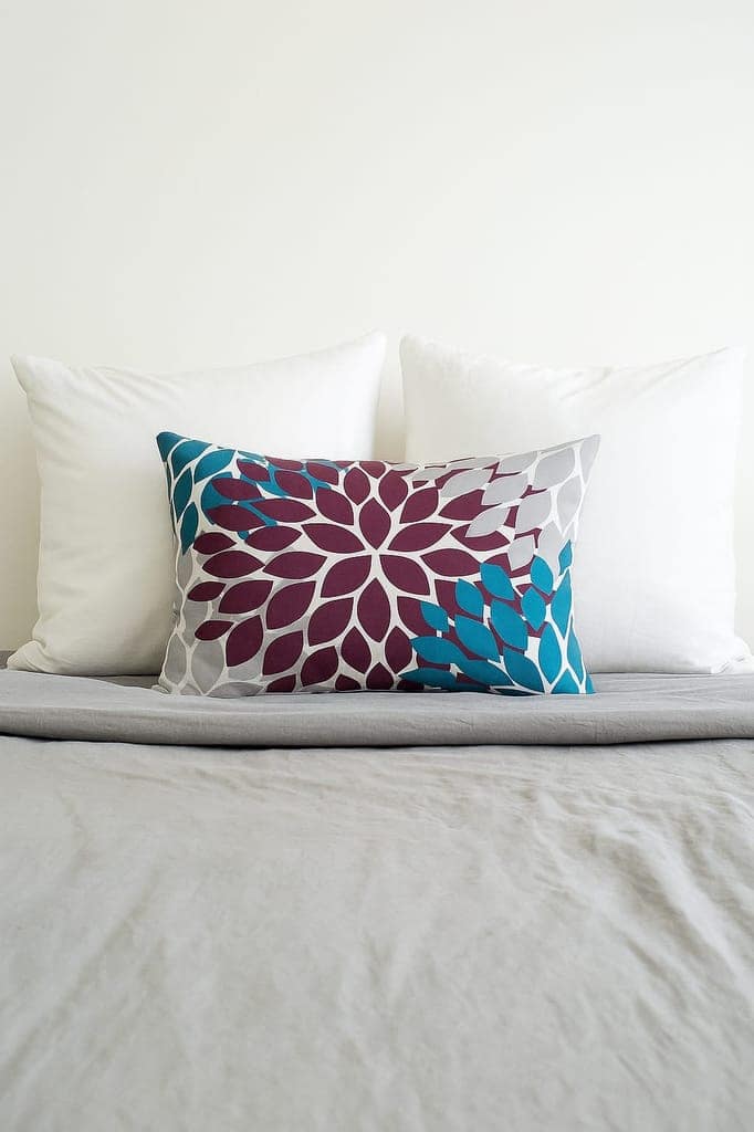 Burgundy Teal Floral Lumbar Pillow - Decorative Accent