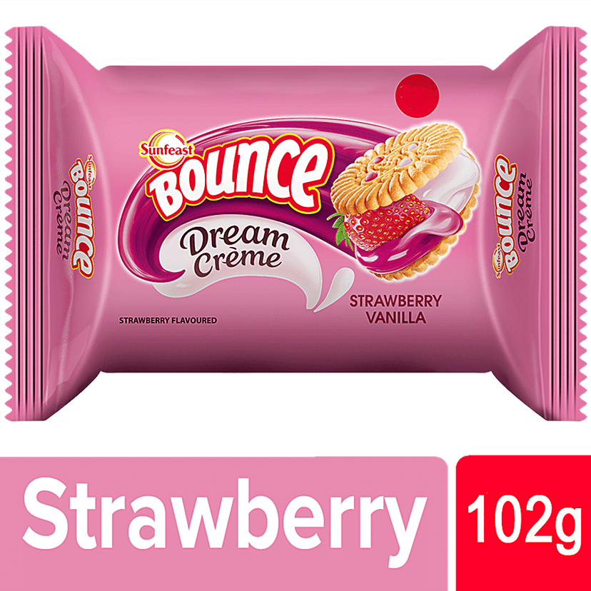 Sunfeast Bounce Dream Cream Biscuits - Strawberry Vanilla, 102 g Pouch