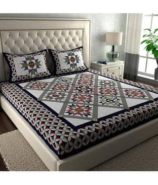Cosito Cotton 1 Double Bedsheet with 2 Pillow Covers ( Blue )