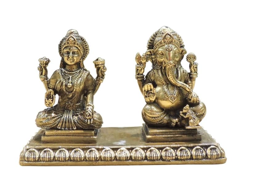 Brass Laxmi Ganesh Idol Set for Diwali | Traditional Puja Murti, Height : 3 Inch (BSMAS1854 E) view 2