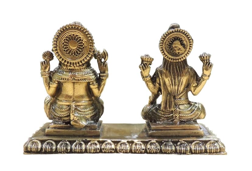 Brass Laxmi Ganesh Idol Set for Diwali | Traditional Puja Murti, Height : 3 Inch (BSMAS1854 E) view 3