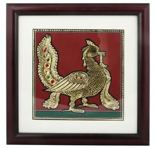 Poompuhar Peacock Tanjore Painting (Gold Foil Work, 12x12 inch), Multicolour )