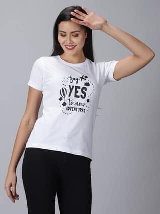 Cotton White Graphic Casual T-Shirt