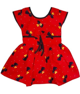 LITTLE PANDA Baby Girls 100% Cotton Frocks ( Red )