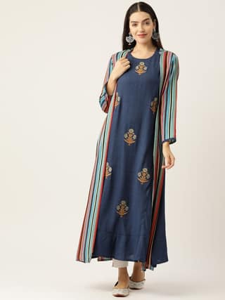 Women Ethnic Motifs Embroidered Thread Work A-Line Kurta with Shrug