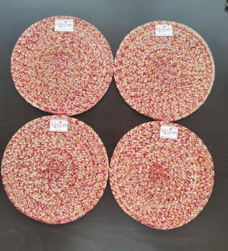 Round table mats cotton placemats (pack of 4) | Hotpads / trivets 9", Heat Resistant, Reversible Use (Yellow) by Bulky Santa