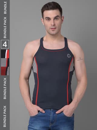 Men's Assorted Pack of 4 Solid Combed Cotton Racerback Styled Gym Vest