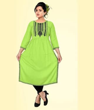HAYA - Lime Green Rayon Women's Straight Kurti ( Pack of 1 )