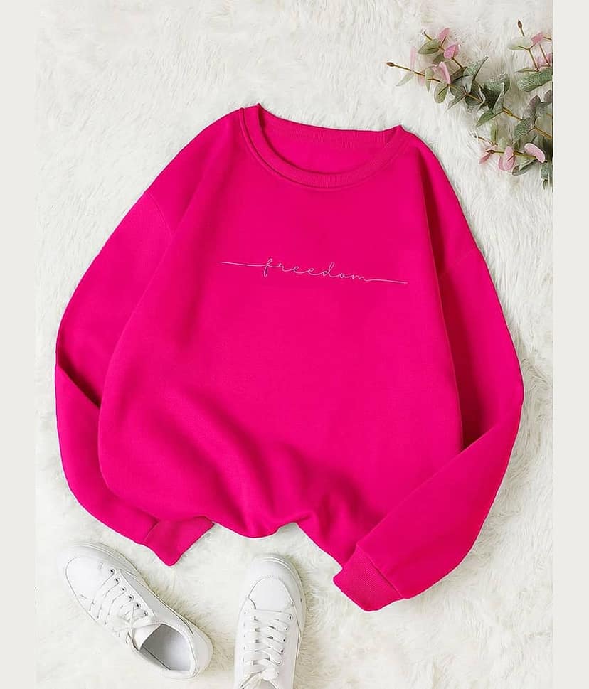 kotty Women Fleece Round Neck Sweatshirt For Light Winters ( Pink )