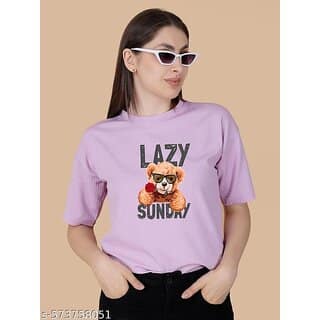 Wexam Style Women Lavender Printed Round Neck Short Sleeve Top