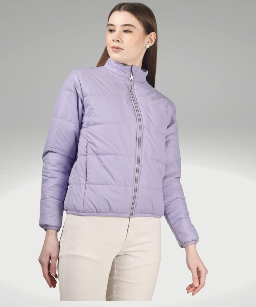 BlueFicus Polyester Solid Bomber Jacket Full Sleeves Jacket for Women's and Girls (Lavender) view 2