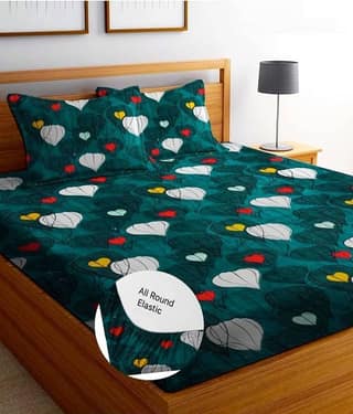 SWIZIER Cotton Abstract Fitted 1 Bedsheet with 2 Pillow Covers ( King Size ) - Green