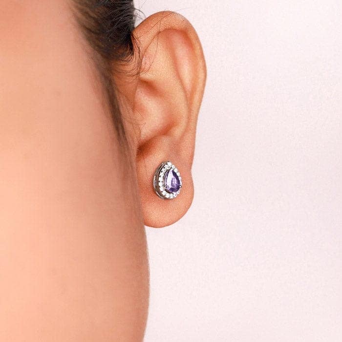 Silver Violet Vista Pear Studs view 2