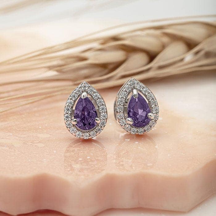 Silver Violet Vista Pear Studs view 3