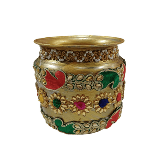 Handpainted Steel Puja Kalash for Festival Wedding Decor