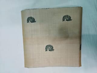 Beige and Black Hand Block Printed Pure Linen Saree