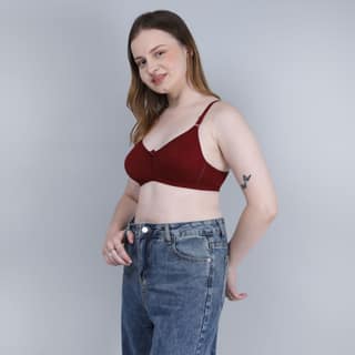WAONY Women's Premium Cotton Non-Padded Bra – Non-Wired Full Coverage Daily Wear Bra with Net Detail