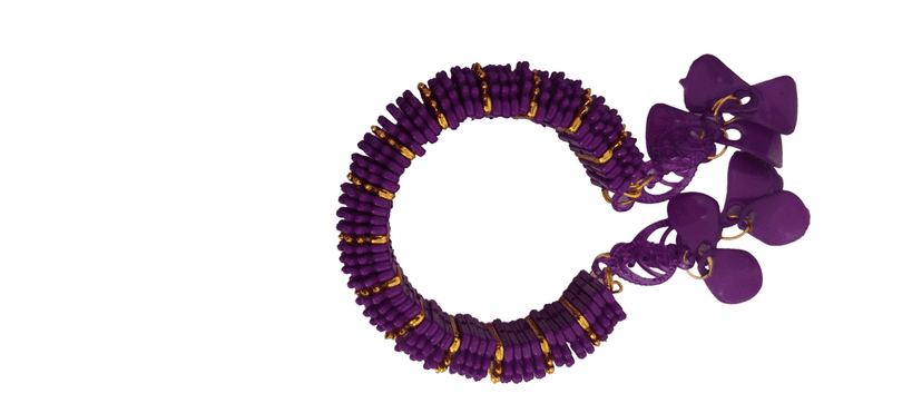 Gold and purple beaded bracelet with unique design view 2