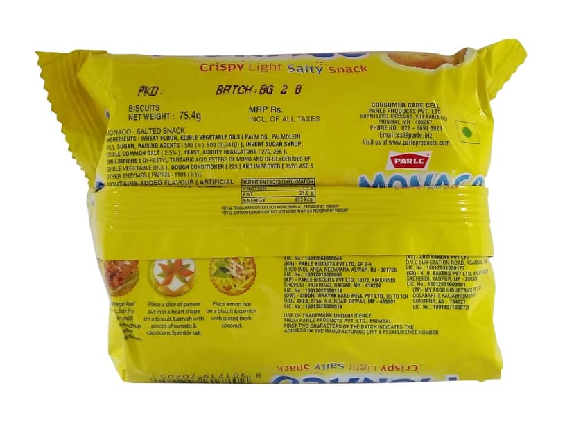 Parle Monaco Biscuits - Classic Regular, 75.4G Pack view 2