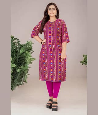 AMTHI Cotton Blend Printed Straight Women's Kurti - Pink ( Pack of 1 )