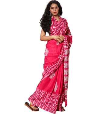 PINKCITY TRADE WORLD Cotton Printed Saree With Unstitched Blouse Piece ( Pink )