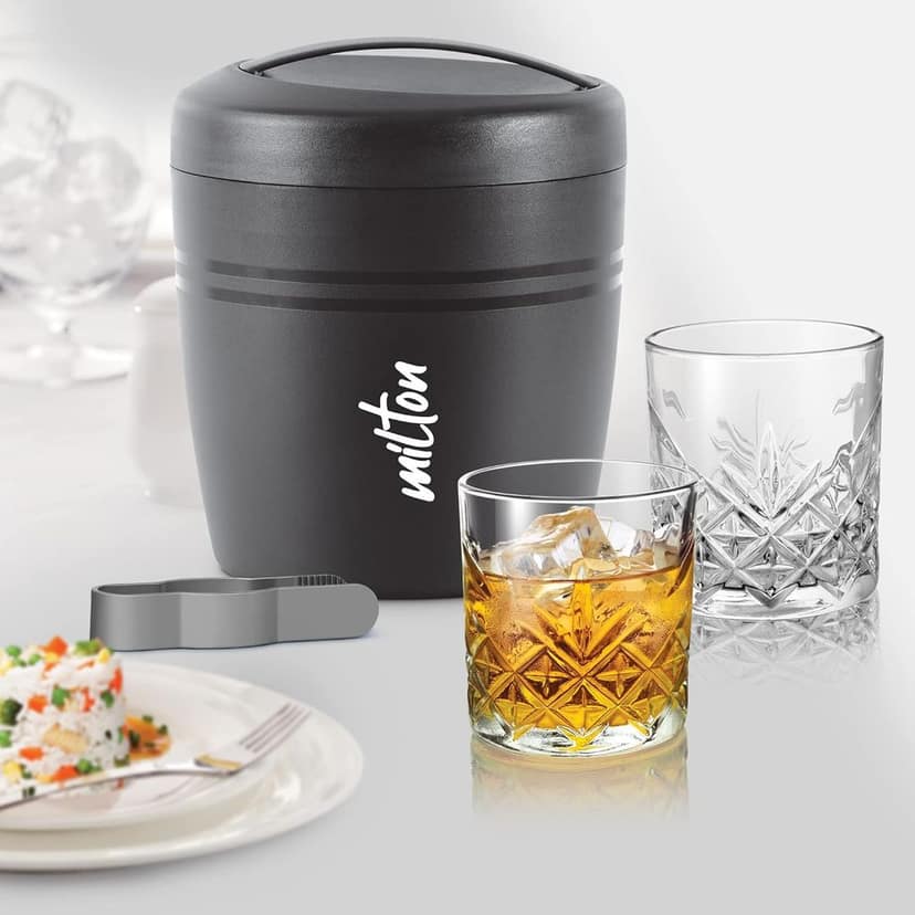 Milton Spiritz Ice Pail with Whiskey Glass Set – 1.5L PU Insulated Bucket, Tong, and 4 pcs, 340ml Each Tumblers for Cocktails, Bars, and House Parties (Black ) view 6