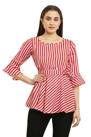 Tripti Enterprises Women's & Girls Soft Crepe Round Neck Line Print Top