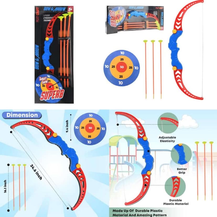 KTRS Enterprise Bow and Arrow, Archery Set for Kids with Abs Plastic, 3 Suction Cup Arrows, Target Board, Easy to Use, Toys for Boys view 2