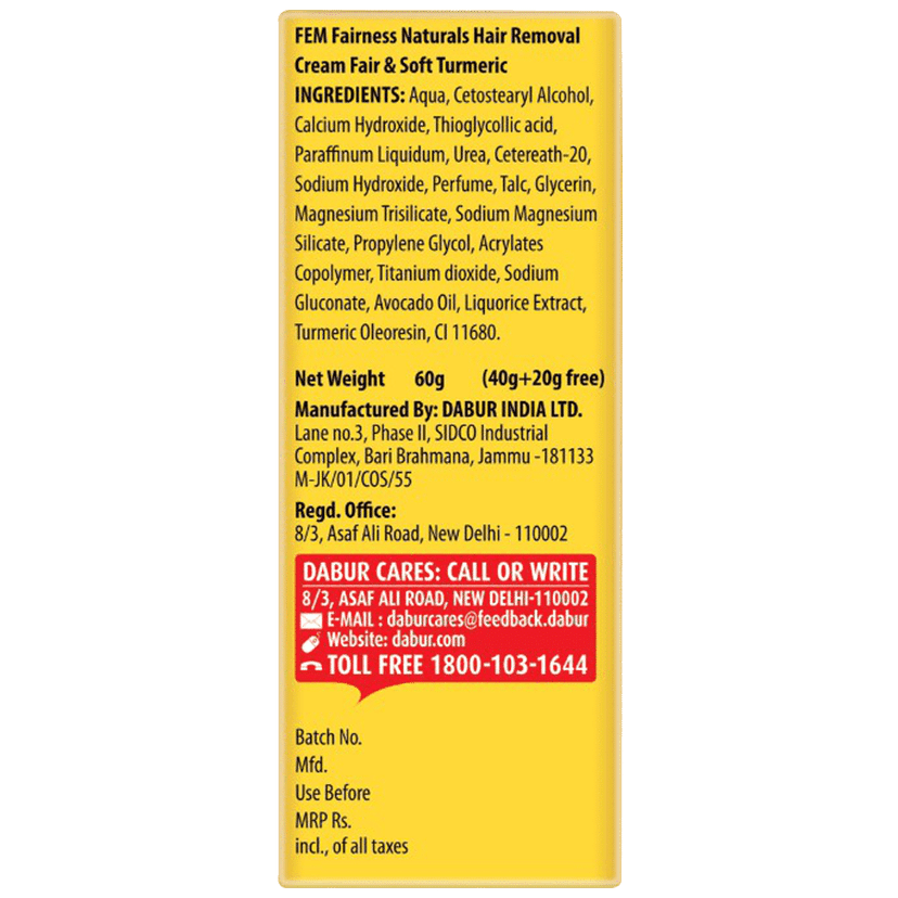 Fem Fairness Naturals Hair Removal Cream Fair & Soft - Turmeric, Oily Skin, 40 gm view 2
