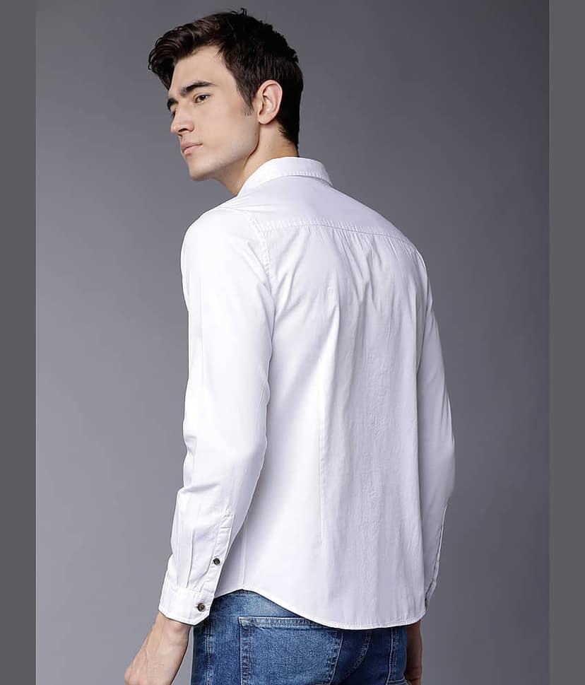 Highlander 100% Cotton Slim Fit Solids Full Sleeves Men's Casual Shirt - White ( Pack of 1 ) view 3
