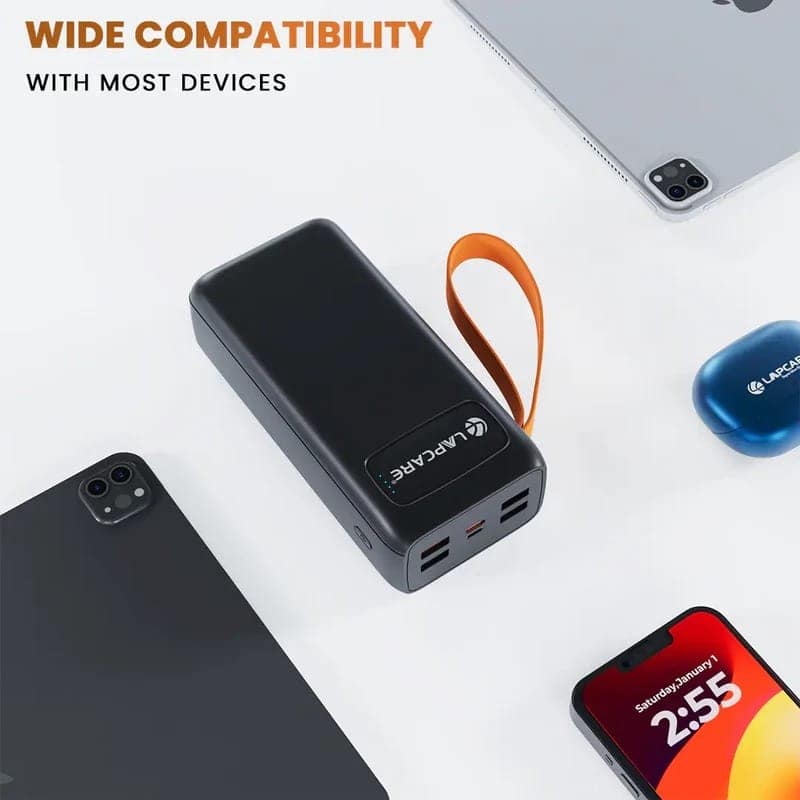 Lapcare Tanker 30000Mah Powerbank,Metallic Body|4X USB & 22.5W QC PD3.0 Type-C Micro USB Input Fast Charging with Dual Attached Cable for iPhone & Android Devices|Multi Layer Protection|Made in India view 4