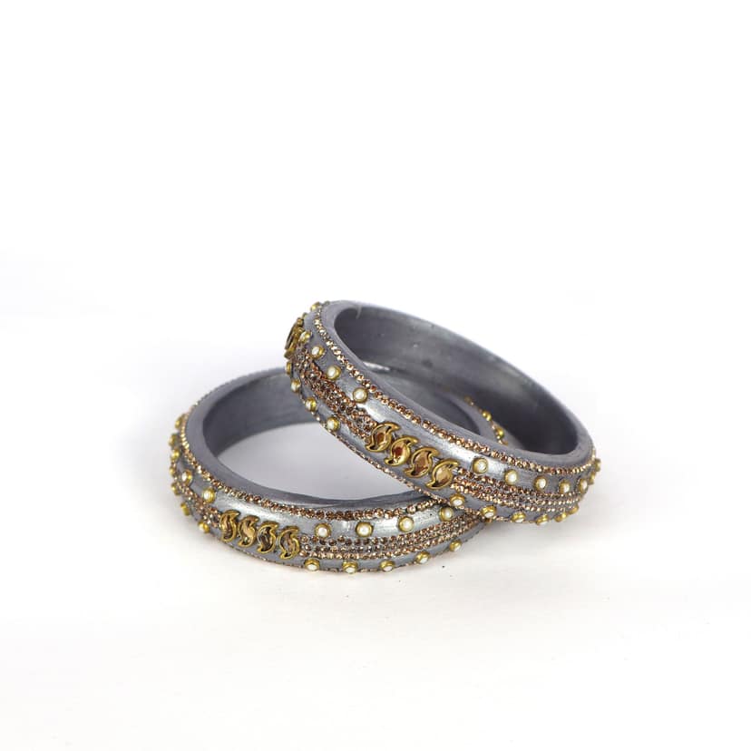 FHS jaipuri Design Beautiful Lac Bangles - Gray (piece 2) view 2