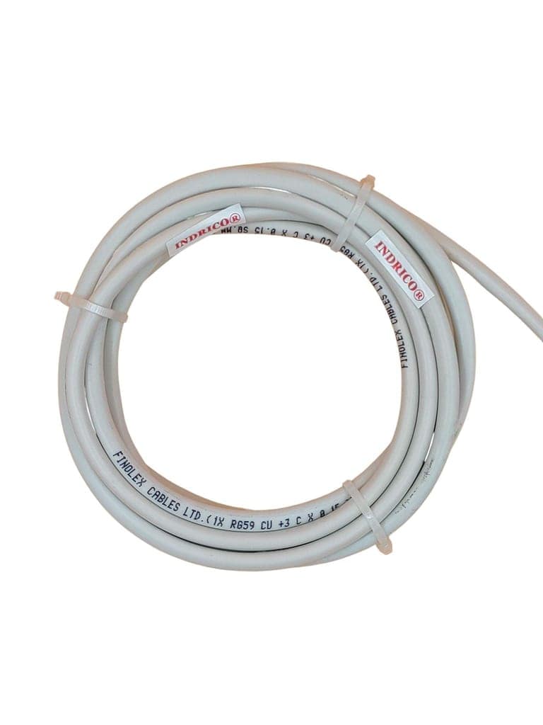 INDRICO 3+1 RG 59 Jelly Folded Pure Copper CCTV Cable Wire for Security Cameras White PVC Pack of 1