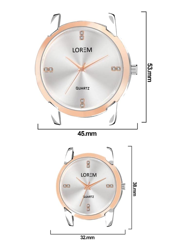 LOREM Couple Watches, Diamond Studded Dial, Silver-Black Case, Leather Strap, Quartz Movement view 5