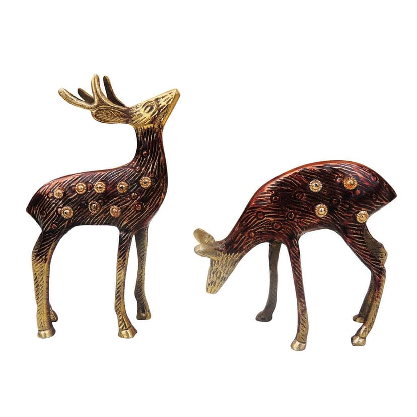 Handcrafted Brass Deer Decorative Statue for Table & Shelf Decor, Height : 5.5 Inch (ANMAS228 A) view 2