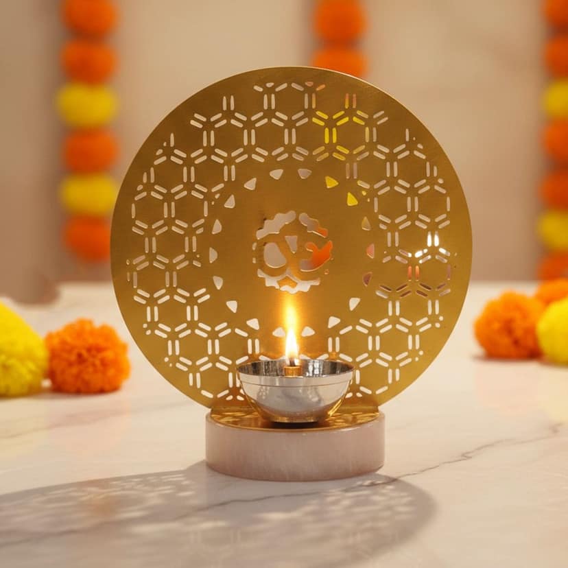 Brass Om Deepak | Spiritual Diya for Puja, Height : 7.5 Inch (ATMAS076 C) view 2