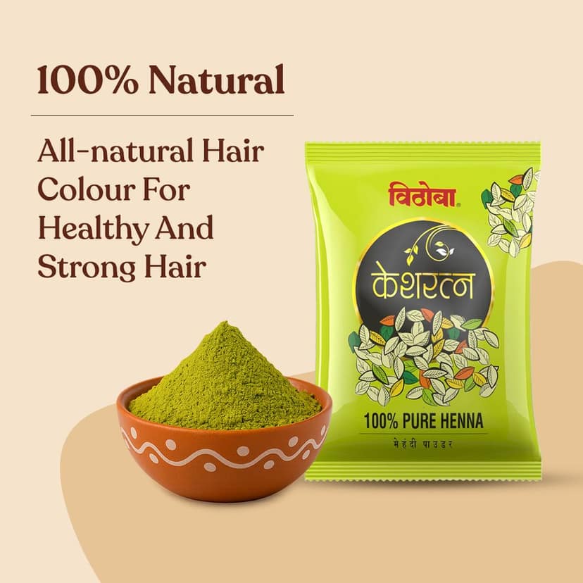 Vithoba Keshratna 100% Pure Natural Henna Mehendi Hair Color Powder 50g | Herbal Hair Colour for Men & Women | Full Coverage Of Gray Hair | 100% Organic & Chemical Free - Pack of 10 view 4
