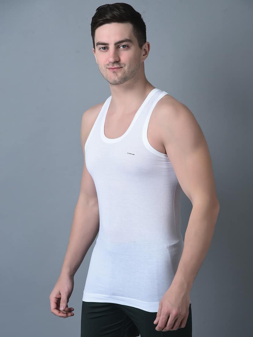 Men's White Pack of 3 Solid Combed Cotton Shrinkless Vest view 2