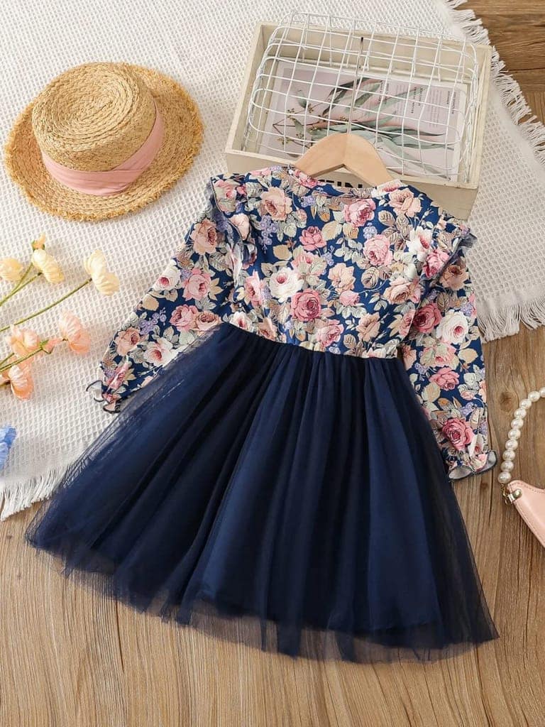 Buy & Try Girl's Modal Feni Printed Frock Dress Full Sleeve Frock for Kids. view 3