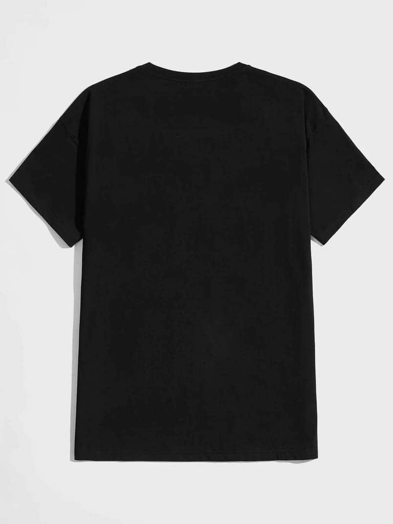 SCOTT FINCHER Men's Black T-shirt with a cartoon bear in a black jacket and gold chain : AA(HSR)BLACK_64 view 3