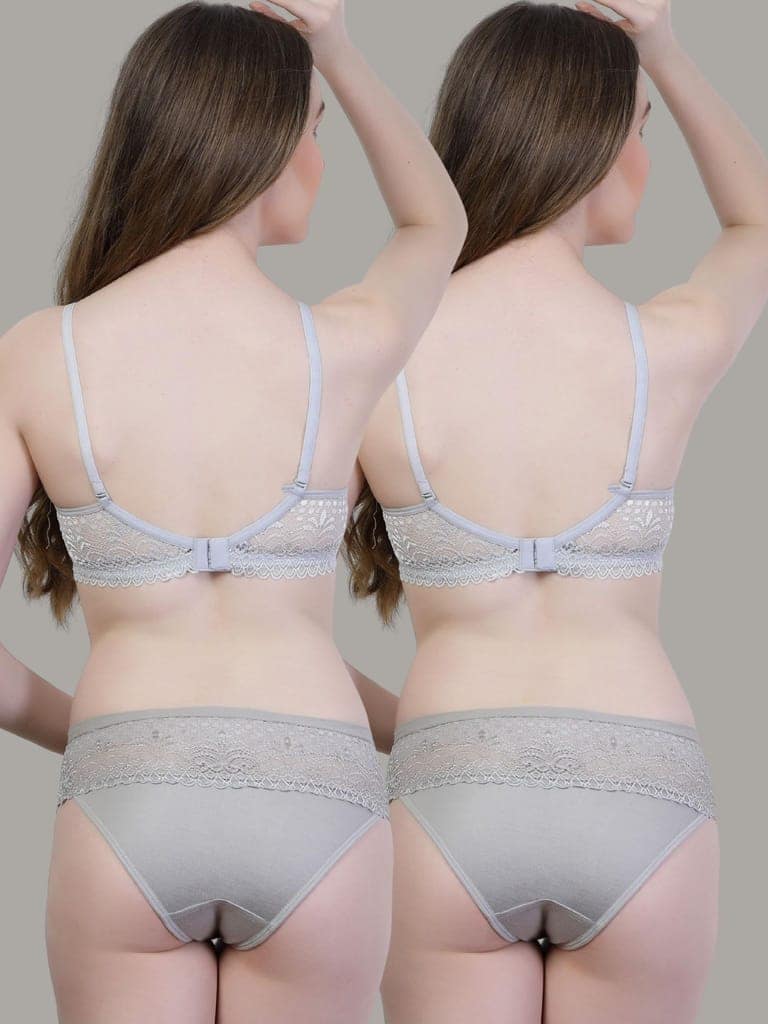 Pack of 2 Cotton Lace Bra Panty Set | Women�s Padded Lingerie Innerwear view 3