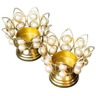Pearl and Gold Decorative Candle Holders, Modern Metal Tea Light Stand Set, Elegant Home Decor, Wedding Centerpiece
