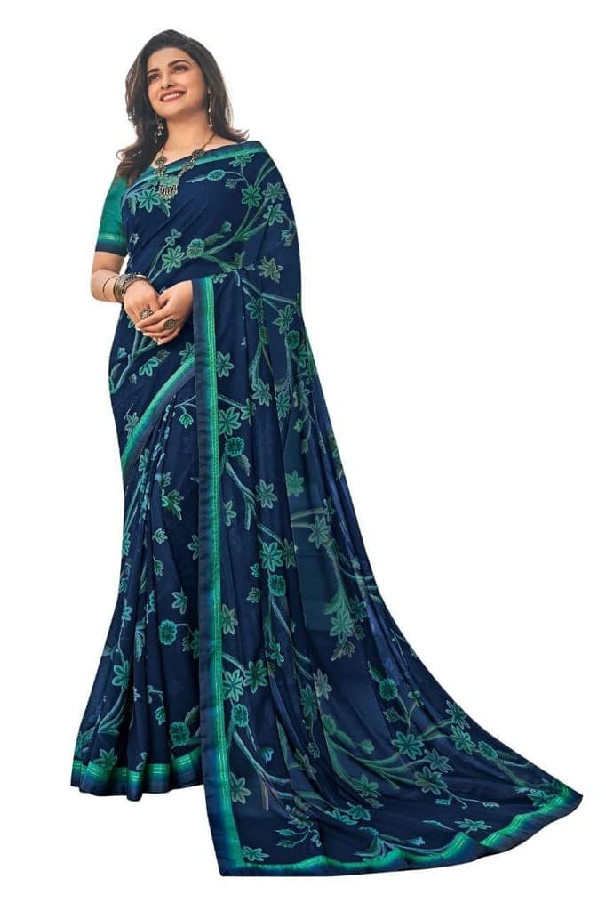 HHK Fashion Women's Printed Georgette 5.5 Meter Saree with Unstitched Blouse Piece