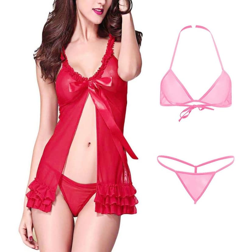 Babydoll night dress with Bra panty set Combo Pack 2 view 7